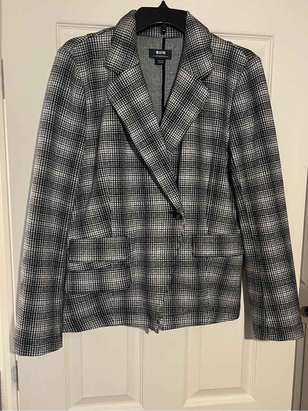 Anthropologie Black and White Plaid Single-Button Blazer